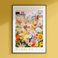 a flower market poster hangs on a wall