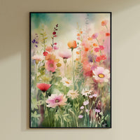 a painting of a field of flowers on a wall