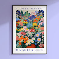 a flower market poster hanging on a wall