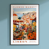 a picture of a flower market poster hanging on a wall