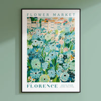 a flower market poster hanging on a wall