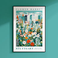 a flower market poster hanging on a wall