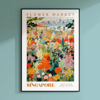 a flower market poster hangs on a wall
