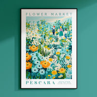 a flower market poster hanging on a wall