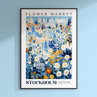 a flower market poster hanging on a wall