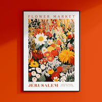 a flower market poster hanging on a wall