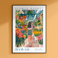a poster of a woman in a flower market