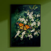 a painting of a monarch butterfly on a white flower