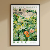 a flower market poster hanging on a wall