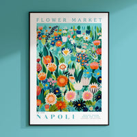 a flower market poster hanging on a wall