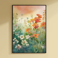a painting of a field of flowers on a wall