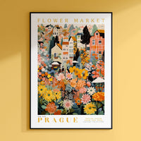 a flower market poster hangs on a wall