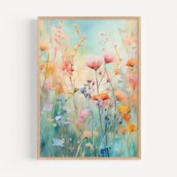 a painting of flowers on a white wall