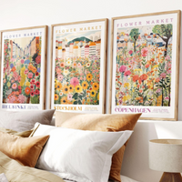 Flower Market Posters - Copenhagen, Helsinki, Stockholm - Set of 3