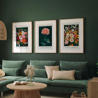 Dark Emerald Green Floral Posters - Set of 3