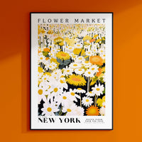 a flower market poster hangs on a wall