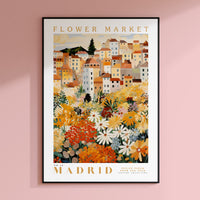 a flower market poster hanging on a wall