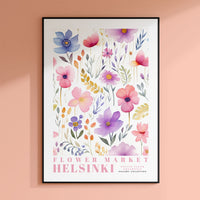 a picture of a flower market poster hanging on a wall