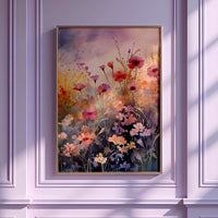 a painting of a field of flowers on a wall