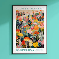 a flower market poster hanging on a wall