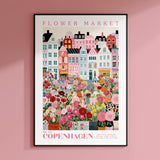 a pink wall with a picture of a flower market