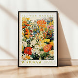 a flower market poster hanging on a wall