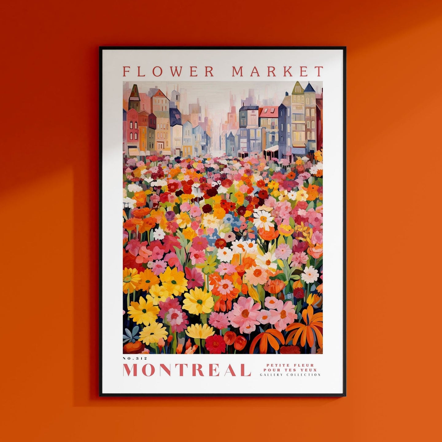 a flower market poster hangs on a wall