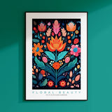 a picture of a colorful floral design on a green wall