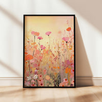 a painting of a field of flowers on a wall
