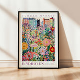 a flower market poster hanging on a wall