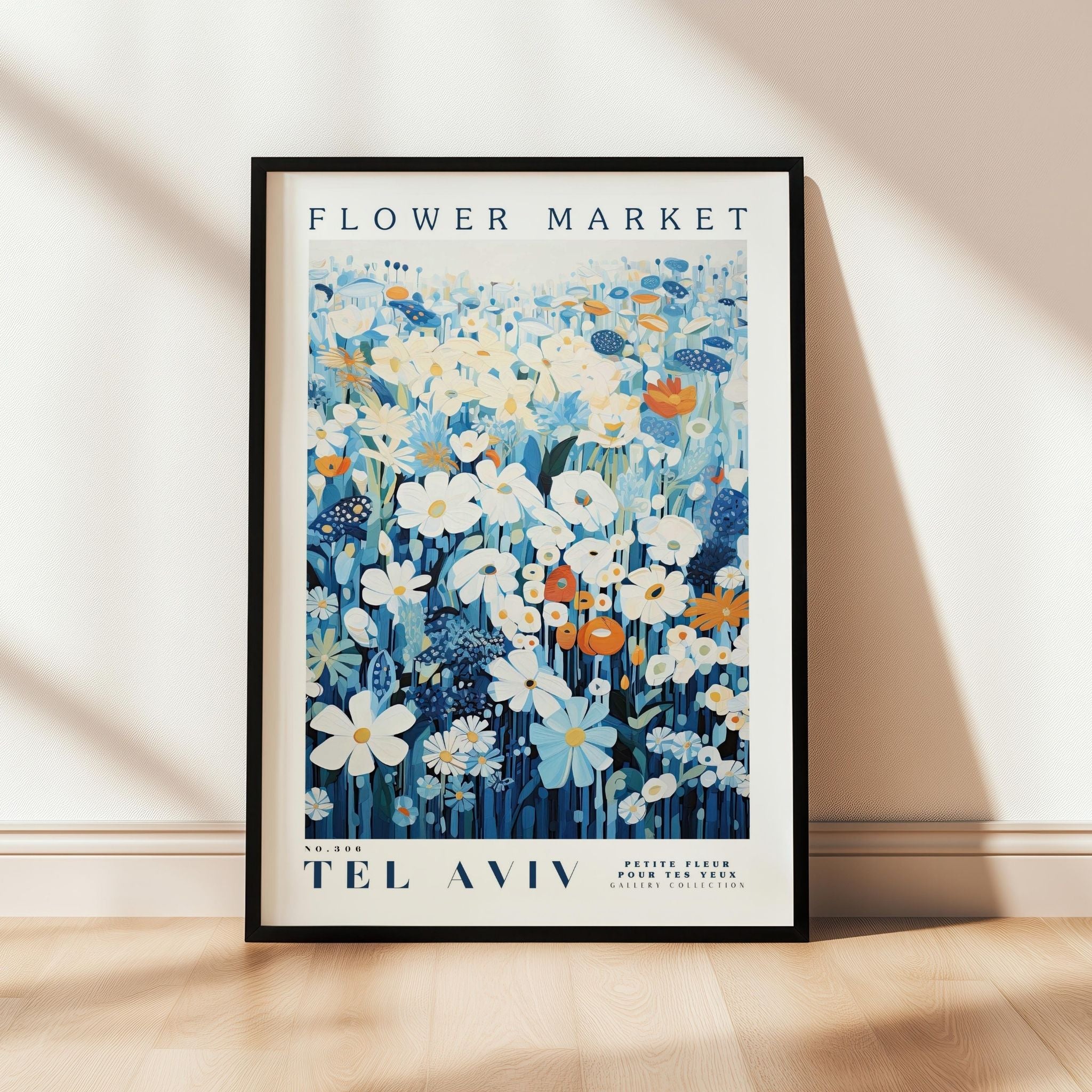 a picture of a flower market poster hanging on a wall