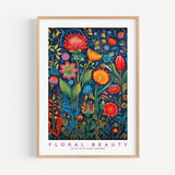 a painting of flowers and leaves on a white wall