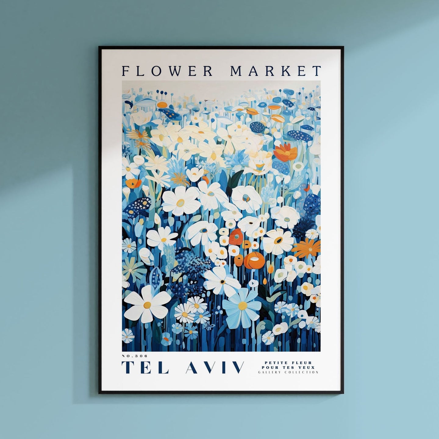a flower market poster hanging on a wall