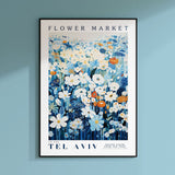 a flower market poster hanging on a wall