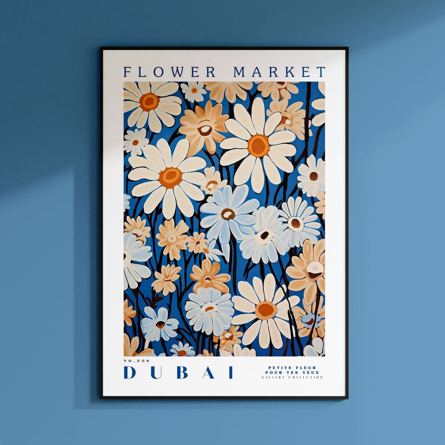 a flower market poster hanging on a wall