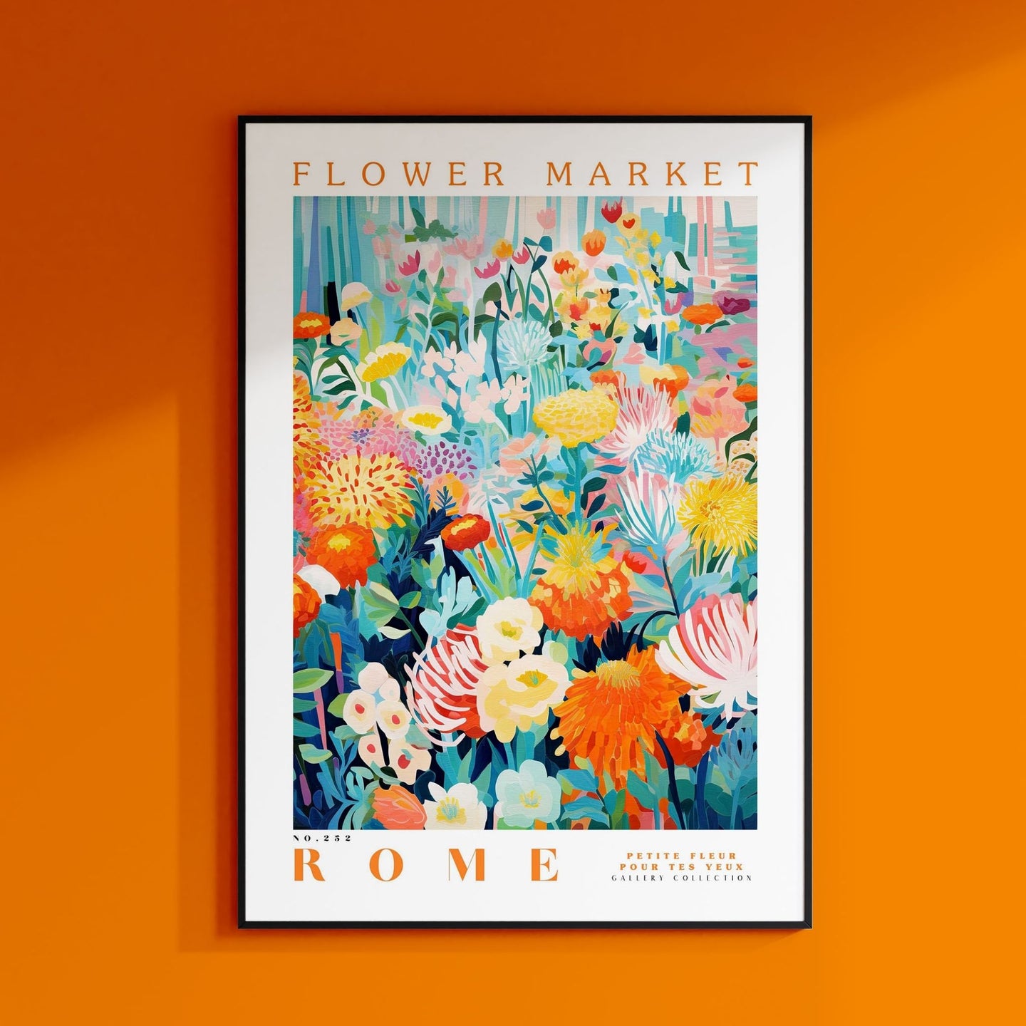a flower market poster hanging on a wall