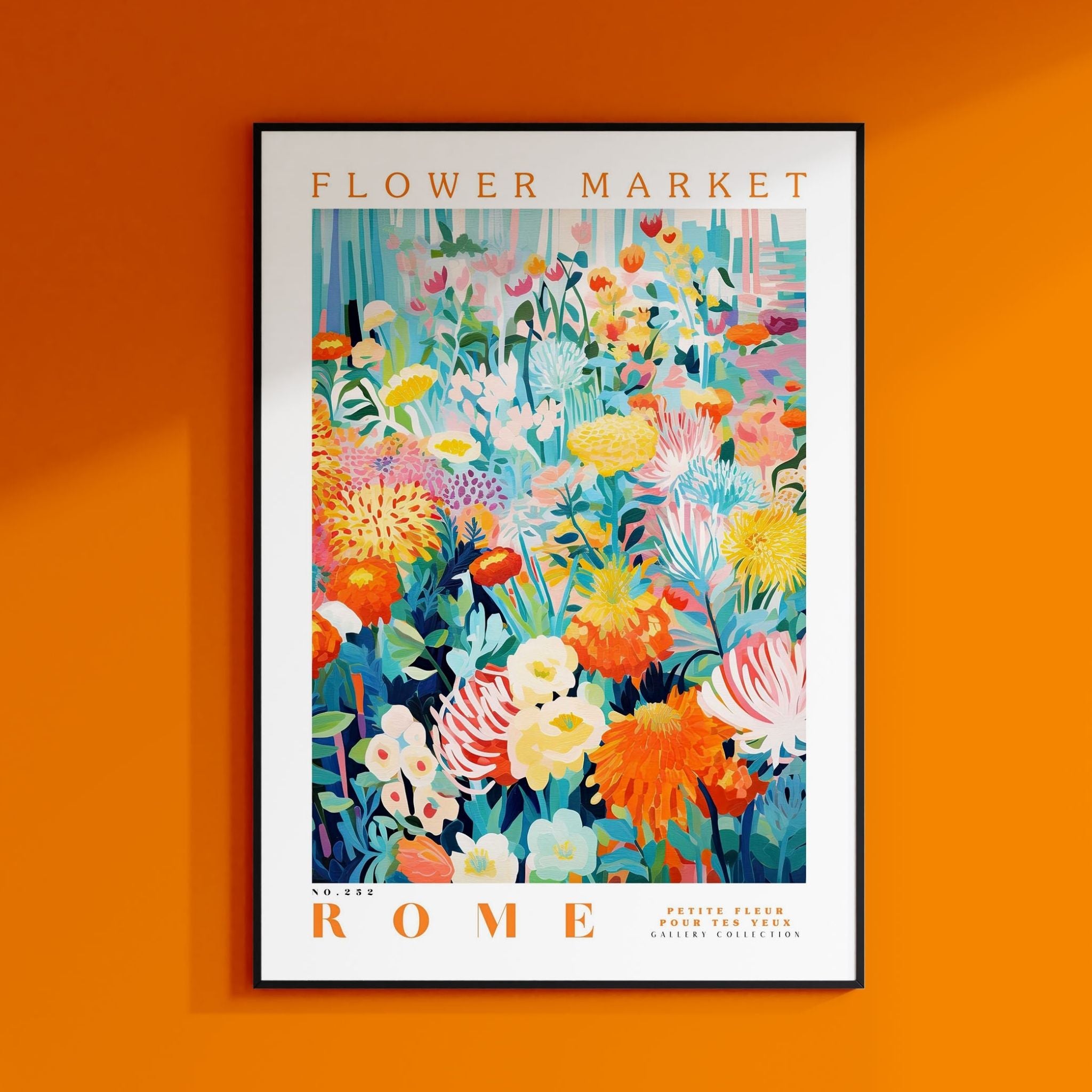 a flower market poster hanging on a wall
