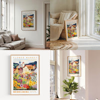a living room filled with furniture and paintings