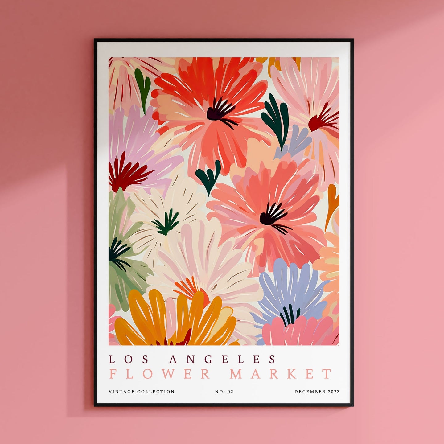 a picture of a flower market poster on a pink wall