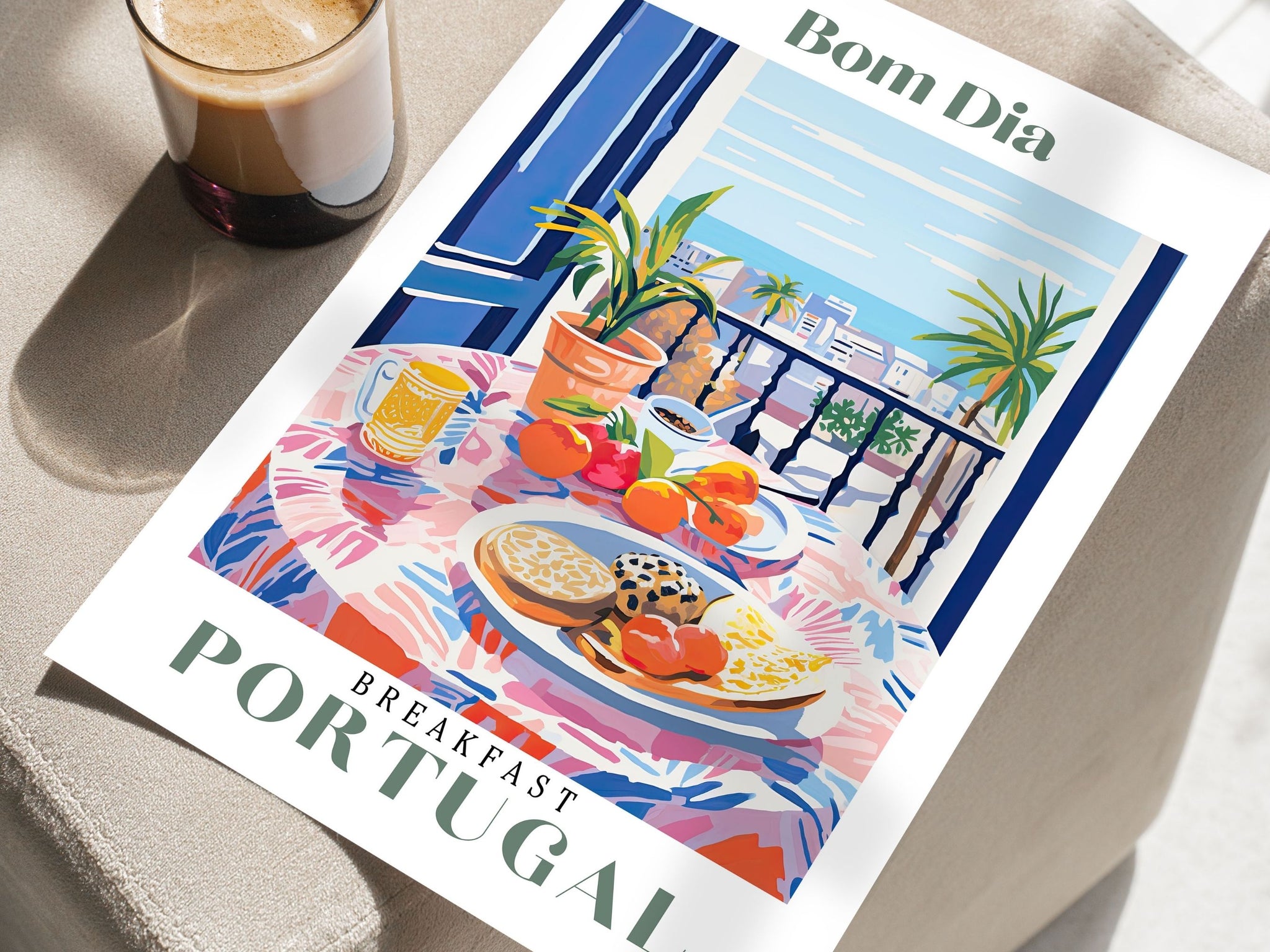 Breakfast Portugal, Colourful Wall Art, Drink Print, Fruit Illustration, Creative Juice, Coffee Art, Brunch Art Print, Breakfast Art Print
