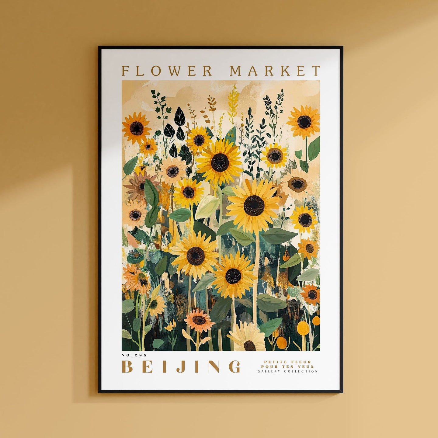 a picture of a flower market poster hanging on a wall