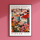 a pink wall with a picture of a flower market