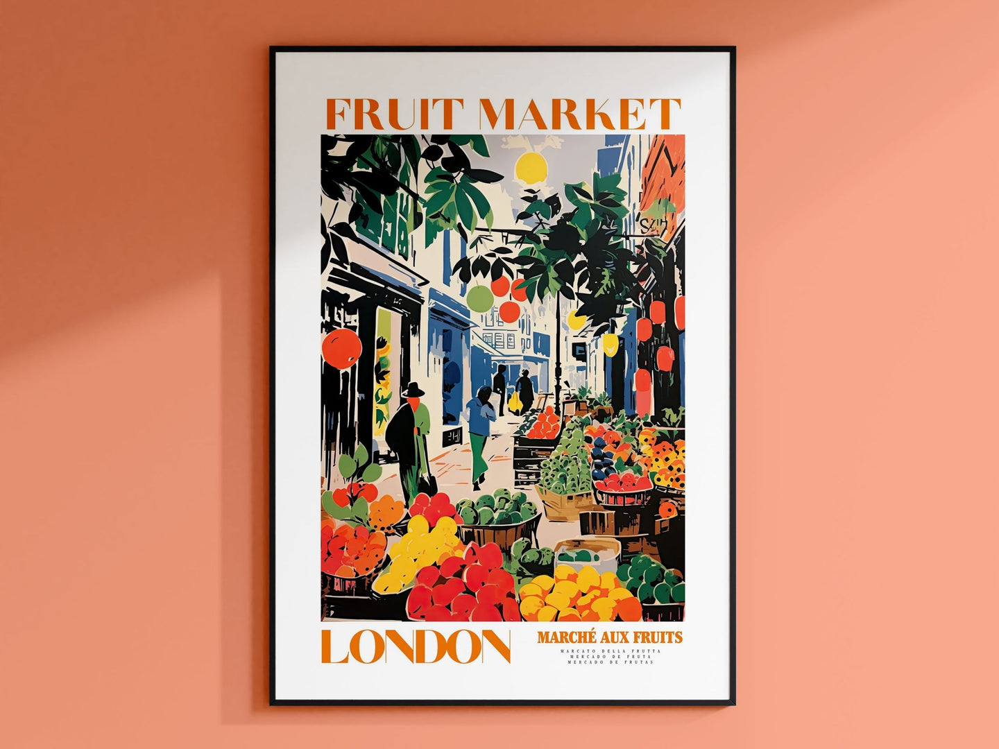 Fruit Market Poster, Orange London Wall Art, London City Art, Botanical Wall Art, London City Art, Fruit Poster, London Travel Poster