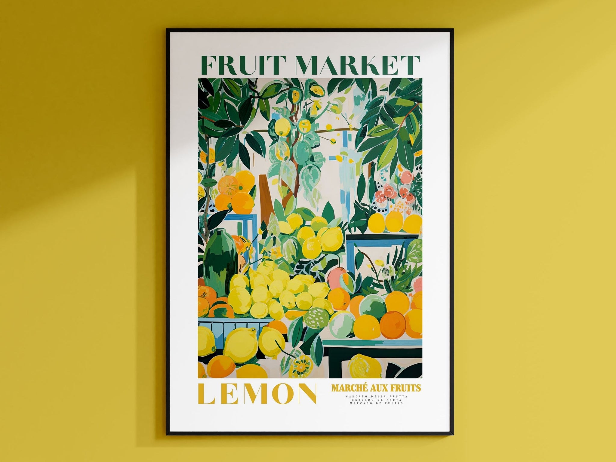 Lemon Fruit Market, Vintage Fruit Art, Fruit Market Poster, Lemon Poster, Yellow Wall Art, Colorful Wall Art, Fruit Print, Trendy Poster