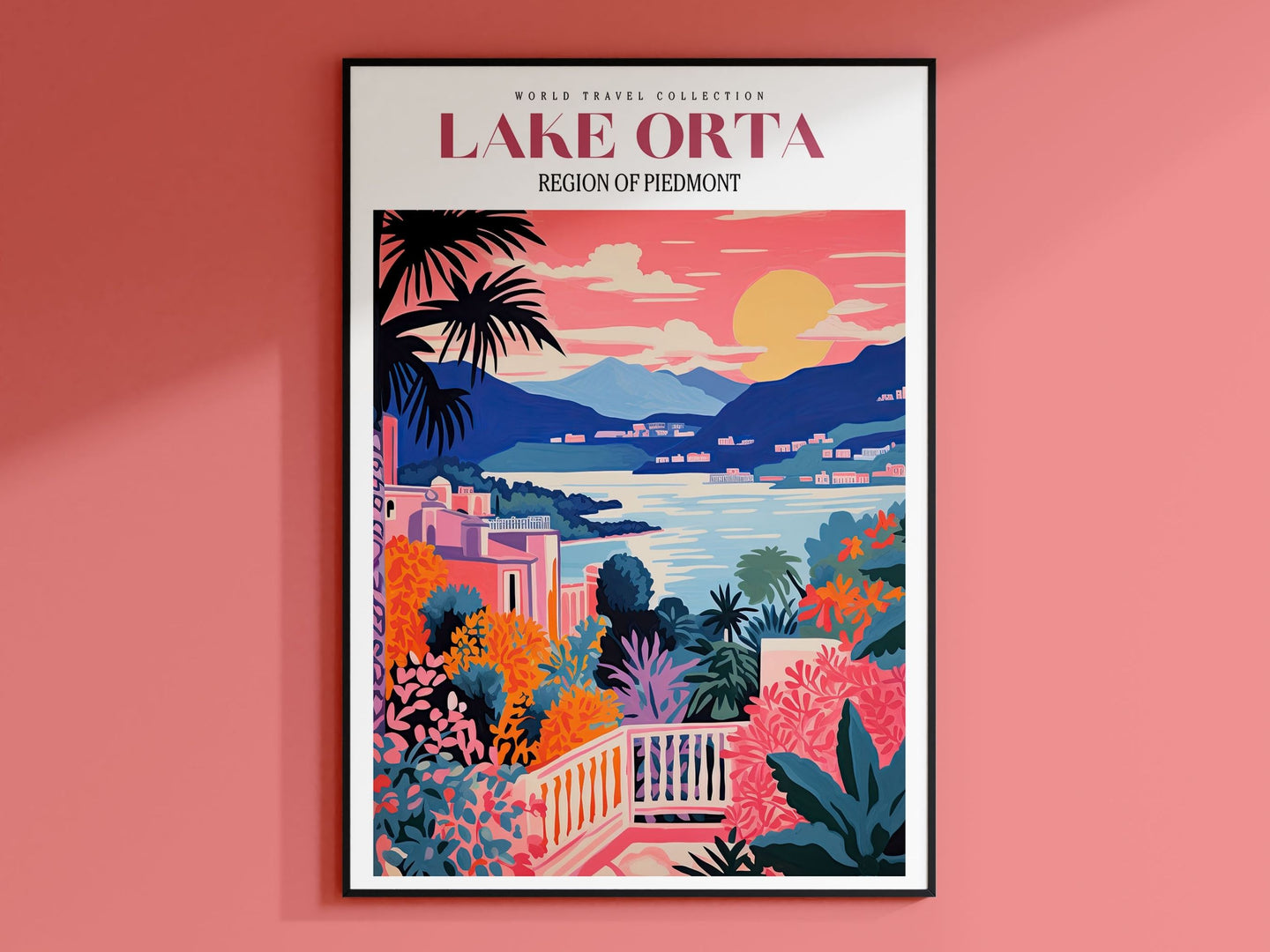 Lake Orta Travel Poster, Italy Wall Art, City Poster, Colorful Wall Art, Trendy Wall Art, Gallery Wall Print, Italy Painting, Orta Print