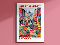 Fruit Market London, London Travel Art, Pink Wall Decor, Fruit Market Print, Fruit Market Poster, London City Art, Colorful Wall Art
