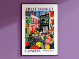 Fruit Market London, London Travel Art, Purple Wall Decor, Fruit Market Print, Fruit Market Poster, London City Art, Colorful Wall Art