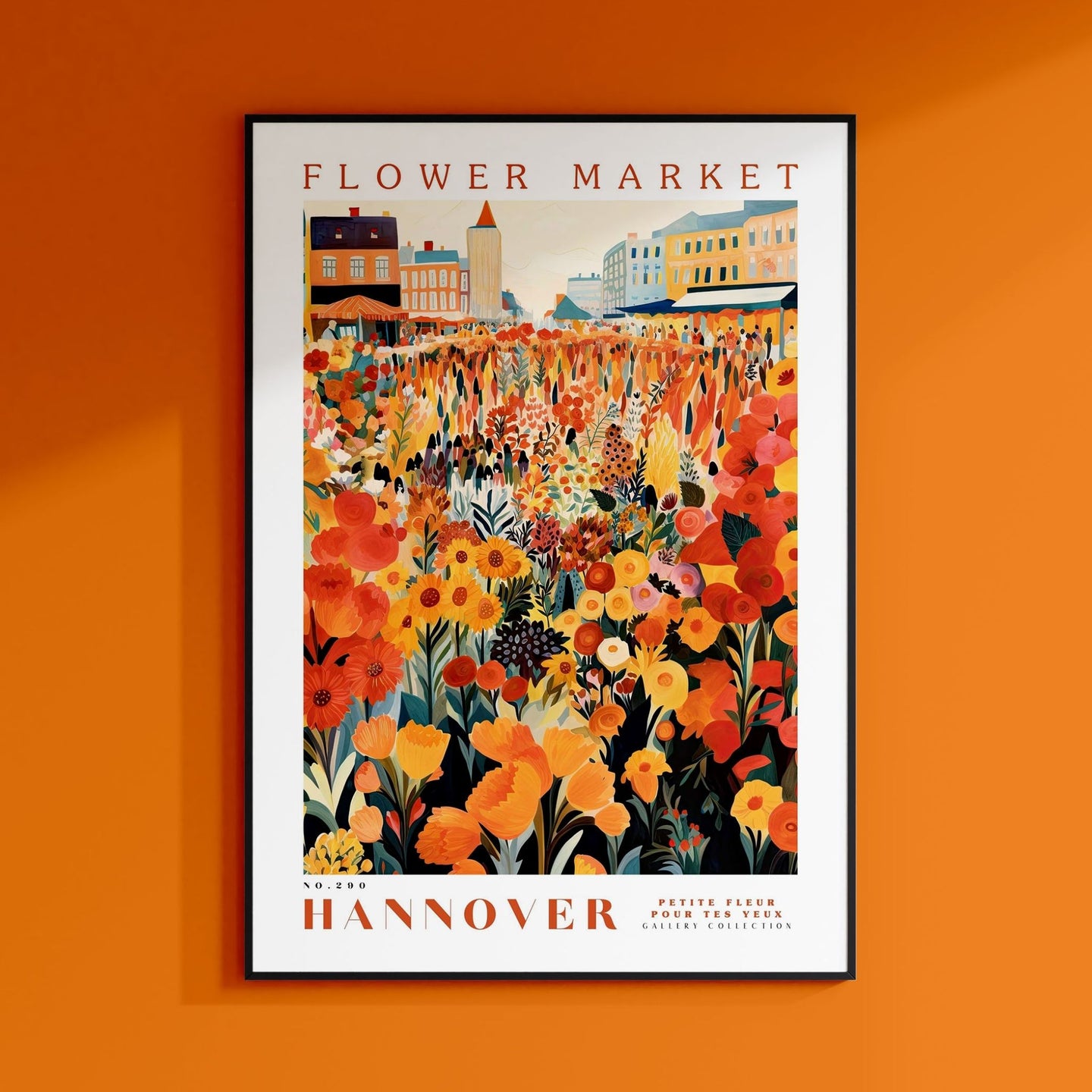 a flower market poster hangs on a wall