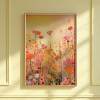 a painting of a field of flowers on a wall