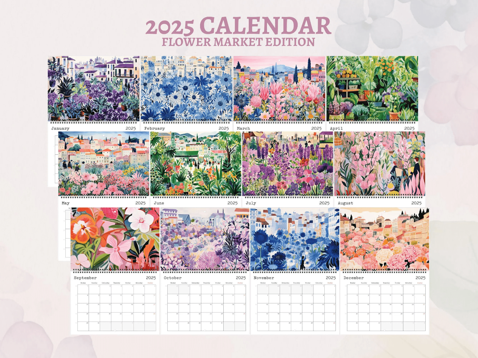 2025 Calendar with Floral Illustrations - 8.5" x 11" (US) - A4 (EU) - Calendars - Enchanted Sights